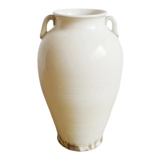Vintage Farmhouse White Milk Pottery Vase For Sale
