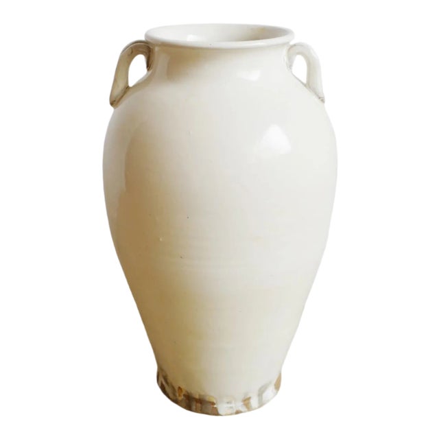 Vintage Farmhouse White Milk Pottery Vase For Sale