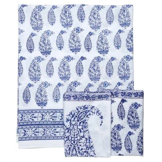 Indian Malabar Multi-Paisley Queen Deep Blue Flat Sheet For Sale - Image 3 of 6