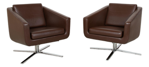 Pavo Leather Chrome Armchair Set in Brown with Manual Reclining Function from FSM, Set of 2