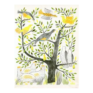 Vintage Print, “On the Fourth Day of Christmas”, Original Mid-Century Color Lithograph