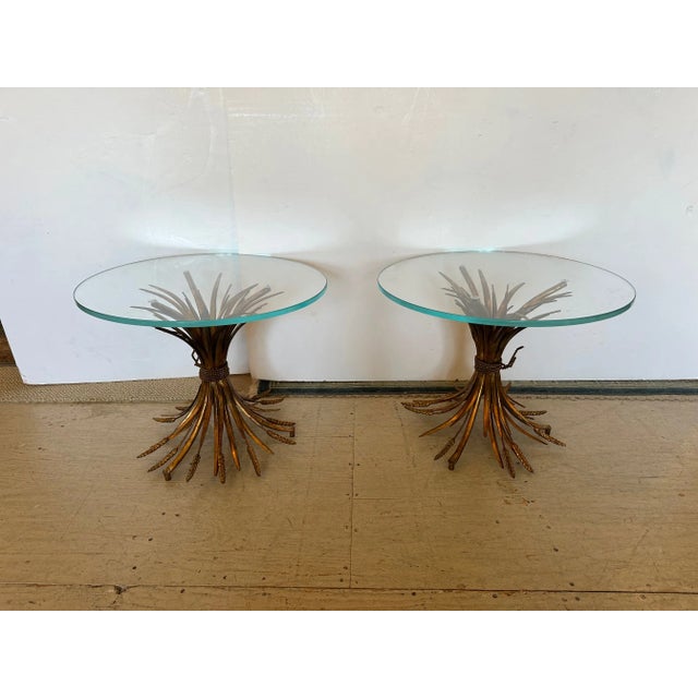 Hollywood Regency Gilt Metal Wheat Sheaf End Tables- A Pair For Sale - Image 9 of 10