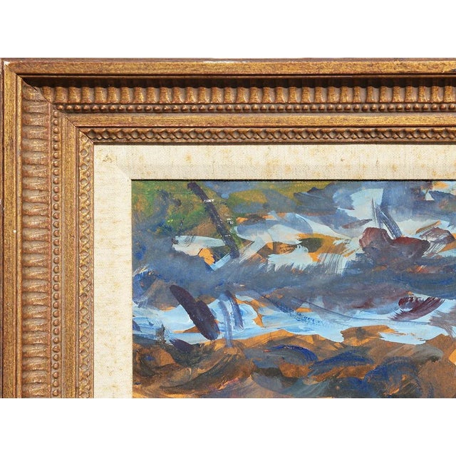 Abstract Blue, Yellow, Orange and Cream Toned Abstract Figurative Landscape With Lake by Wayman Adams For Sale - Image 3 of 11