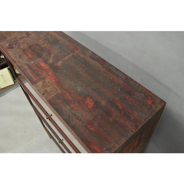 Metal Vintage Industrial Steel Metal Faux Woodgrain Painted Stack Barrister Bookcase For Sale - Image 7 of 18