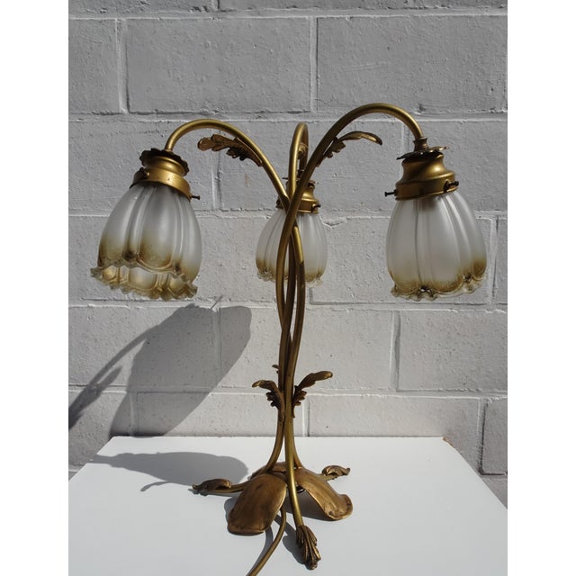 Vintage Art Nouveau Style Table Lamp in Brass For Sale - Image 15 of 18