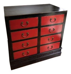 Mid 19th Century Provincial Red & Black Lacquer 8-Drawer Chest