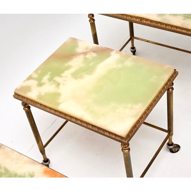 Gold French Brass and Onyx Nesting Tables, 1930, Set of 3 For Sale - Image 8 of 11