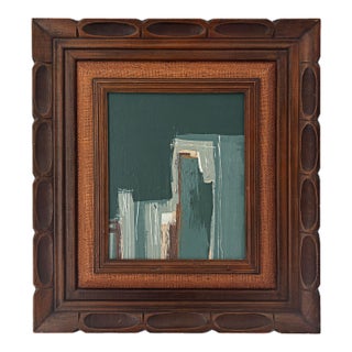 “Cabin Fern" Green Abstract Art in Vintage Frame, Transitional Living Room Art by JTS For Sale