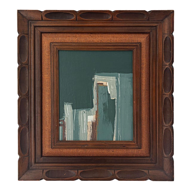 “Cabin Fern" Green Abstract Art in Vintage Frame, Transitional Living Room Art by JTS For Sale
