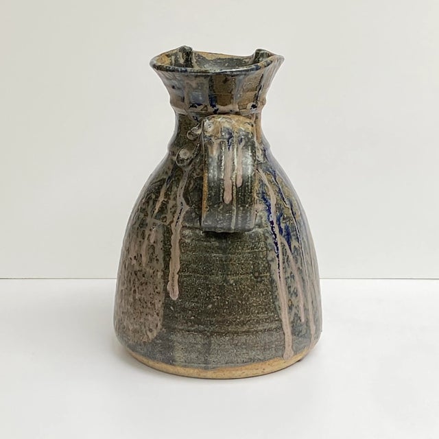 Contemporary Vintage 1972 Blue Drip Glazed Ceramic Extra Large Jug/Pitcher Signed and Dated by Artist For Sale - Image 3 of 8