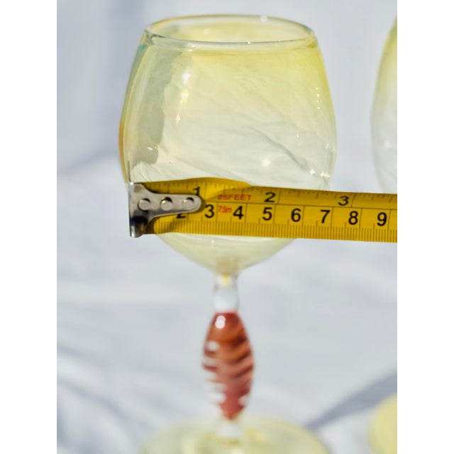Contemporary Hand-Blown Opalescent Yellow Tint Wine Glasses – Set of 2 Art Glass Stems For Sale - Image 9 of 9