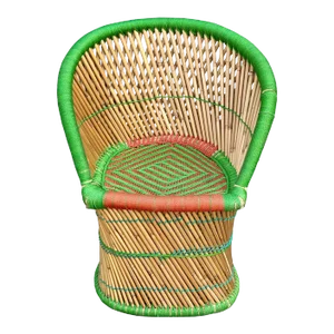Mid-Century Boho Coastal Rattan Woven Barrel Accent Chair