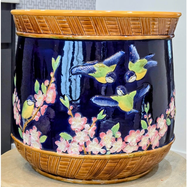An exceptional Antique English Victorian George Jones & Sons majolica jardinière, made in Stoke-on-Trent, England, circa...