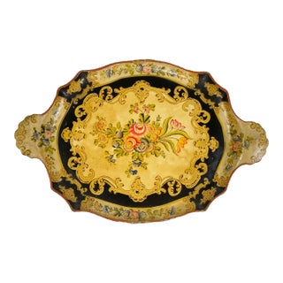 Hand-Painted Japanese Floral Tray For Sale