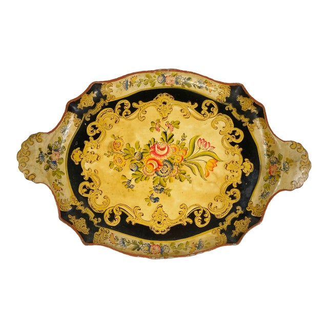 Hand-Painted Japanese Floral Tray For Sale