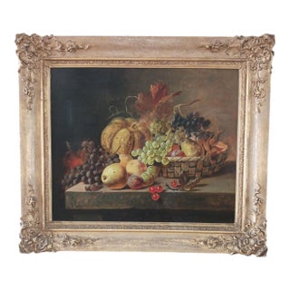 English 19th C. Still Life - Basket With Fruit -Well Listed Artist James Poulton For Sale