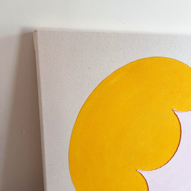 "Marigold Scallop Highlight" Original embroidered painting by Emily Keating Snyder, 20" x 20" x 1.5" D Acrylic paint with...