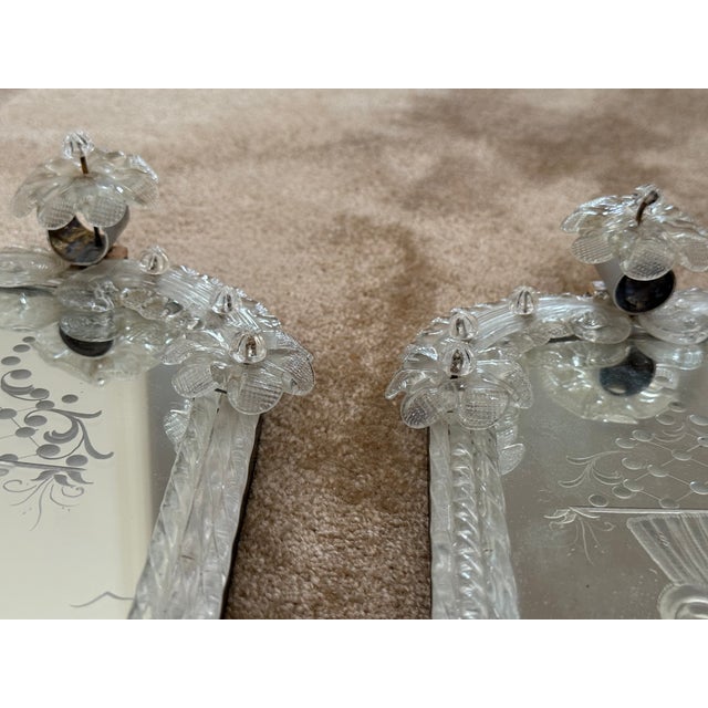 1940s Venetian Mirrors in Murano Glass Deco and Candleholders, Italy, 1940s, Set of 2 For Sale - Image 5 of 14