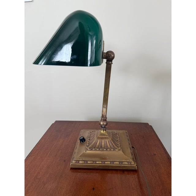 Brass 1930s Emerallite Bankers Desk Lamp by McFaddin & Co. New York, With Adjustable Shade and Stem For Sale - Image 8 of 12
