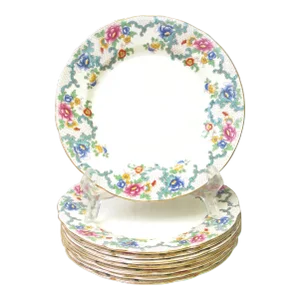 English Royal Cauldon Staffordshire Ironstone Transferware Plates, Set of 8