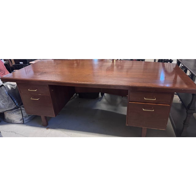 Brown 1960’s Monteverdi Young Mid-Century Modern Walnut Boomerang Executive Desk. For Sale - Image 8 of 8