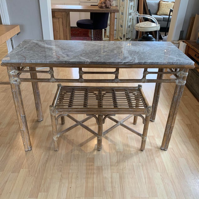 McGuire Marble Topped Bamboo Rattan Console Vanity Table ...