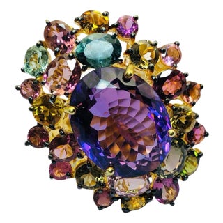 Bochic “Orient” Multi Tourmaline & Amethyst Ring Set In 18K Gold & Silver For Sale