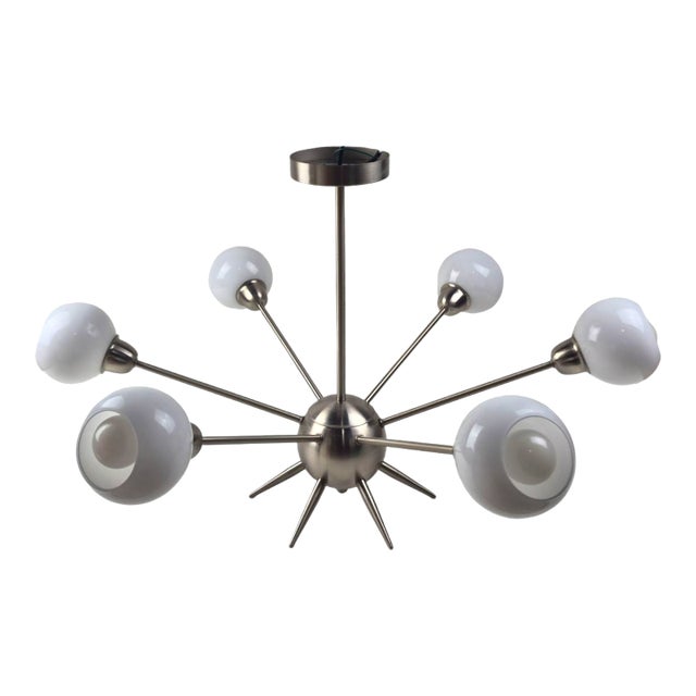 1990s Atomic Age 6 Arm Silver Spikey Sputnik Ceiling Light Fixture Chandelier For Sale