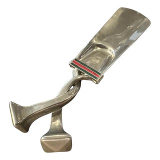 1980s Iconic Silver Plated Enameled Metal Nail Shoehorn by Gucci For Sale