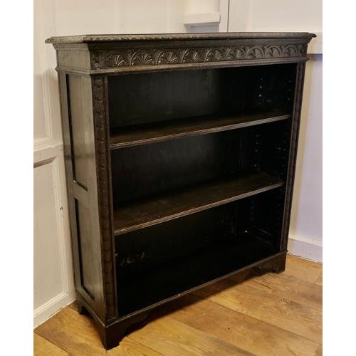Carved Oak Open Bookcase, 1870 For Sale - Image 4 of 9