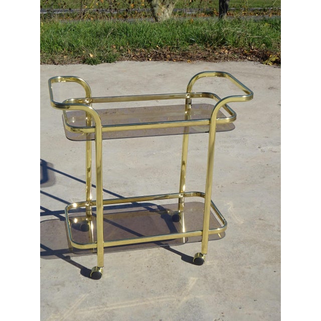 Rolling Serving Cart in Gilded Metal and Glass, 1980s For Sale - Image 15 of 18