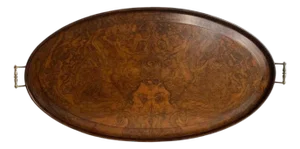 Large English Georgian Style Burled Walnut and Brass Oval Gallery Serving Tray