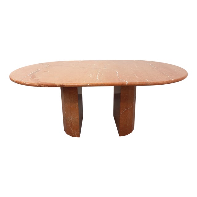 Vintage Oval Dining Table in Pink Marble, 1970s For Sale
