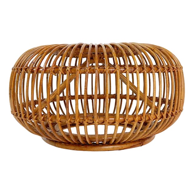 Mid-Century Modern Rattan Pouf in the style of Albini, 1960s For Sale