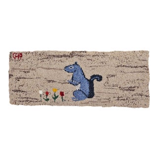 Vintage American Hand Hooked Rug, Wool & Cotton, Standing Squirrel Design, 1x2 For Sale