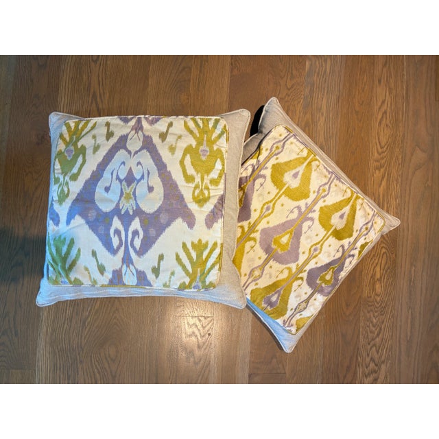 One pair pillow covers custom made with hidden zipper closure. Self welted. Note the patterns do not match but are cut...