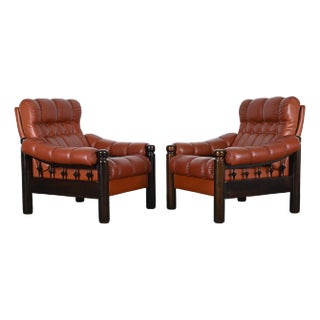 Pair of Swedish Mid Century Leather Lounge Chairs With a Moroccan Design, 1960s For Sale