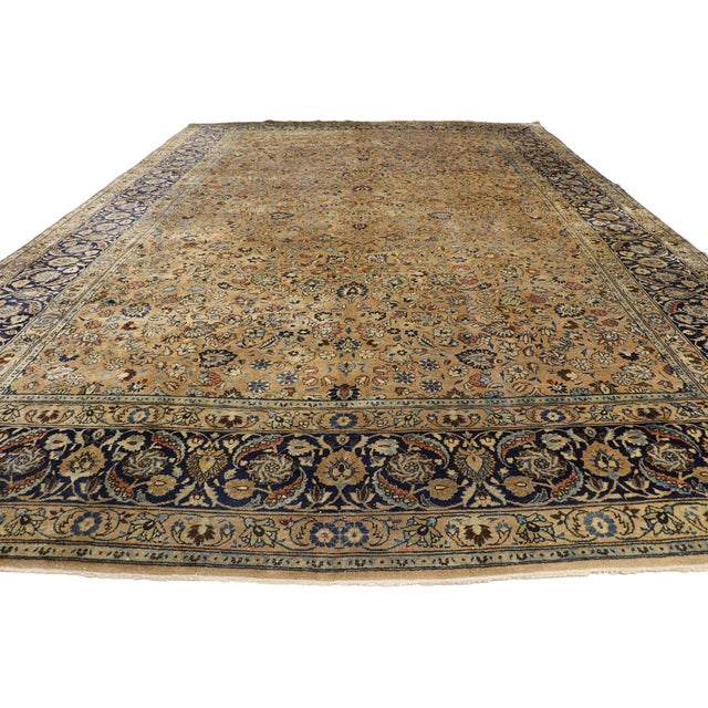 Rustic Antique Persian Mashhad Rug, 11'08 X 17'09 For Sale - Image 3 of 10