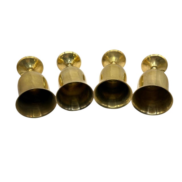 Metal Vintage Mid Century Modern Solid Brass Goblets – Set of 4 For Sale - Image 7 of 12