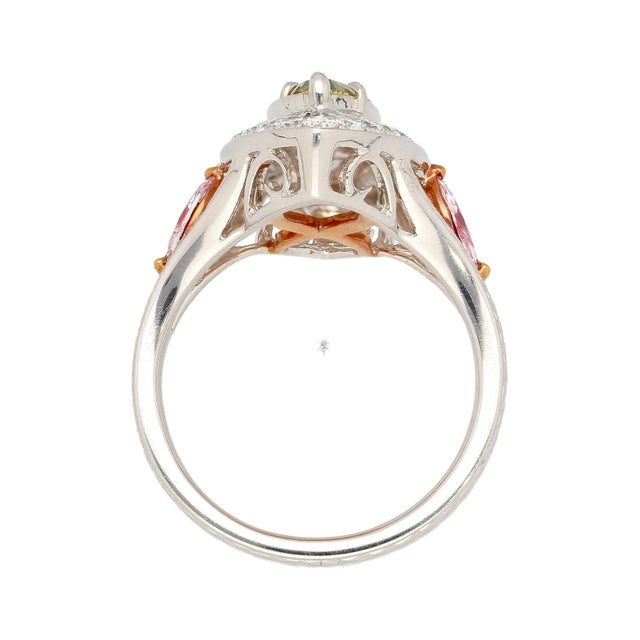 Art Deco Gia Certified 1.92 Carat Brownish Greenish Yellow Marquise Cut Diamond Ring Size 5.75 For Sale - Image 3 of 7