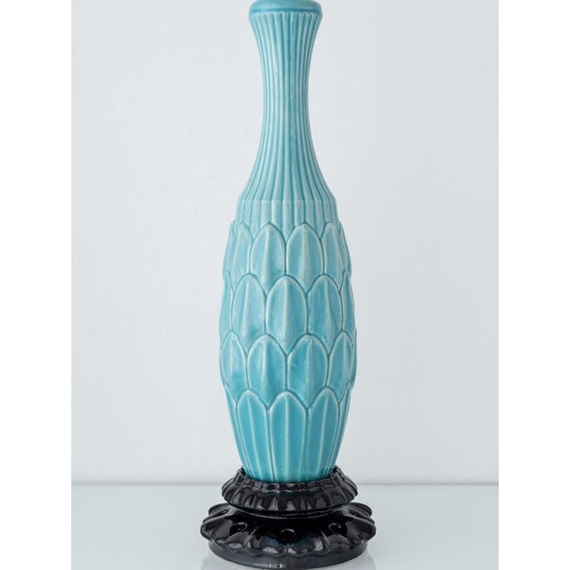 Casa Pupo/Manises Hollywood Regency turquoise glazed artichoke table lamp with new custom Liberty London botanical...