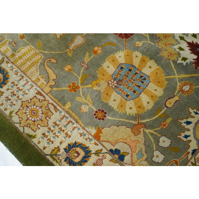 Antique Hand Knotted Green Tabriz Rug 9'7'' X 11'11'' For Sale In New York - Image 6 of 10