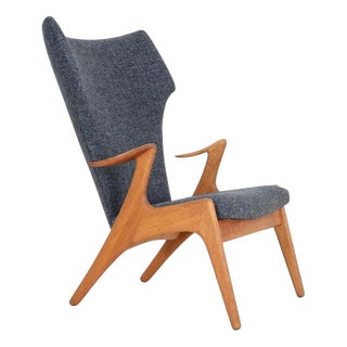 Oak Wing Chair attributed to Kurt Østervig for Rolschau Møbler, 1950s For Sale