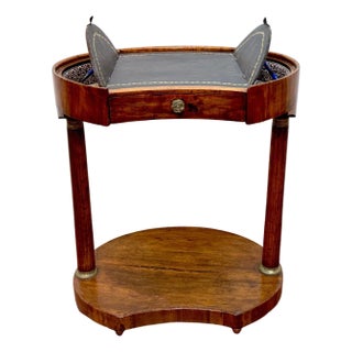 Italian Neoclassical Walnut & Leather Side Table with Concealed Compartments For Sale