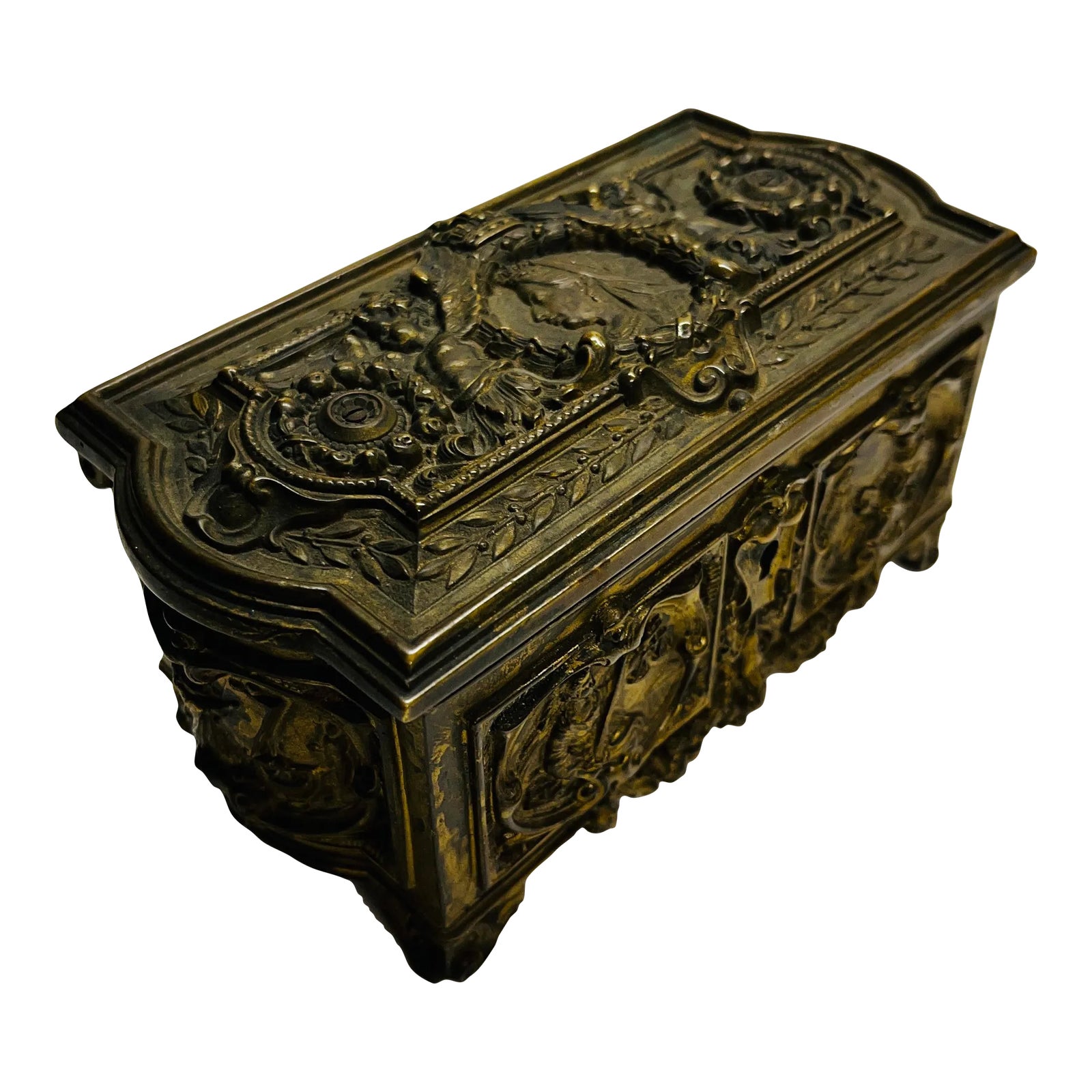 1897 Queen Victoria Cast Brass Cask Box | Chairish