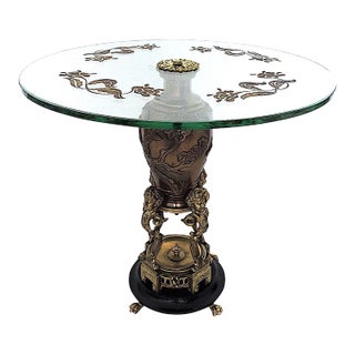 Rare Messenger Phipson Antique Side or Occasional Table, Japanese Meiji Bronze With Cherubs (Putti), Glass & Gilt Top - England For Sale