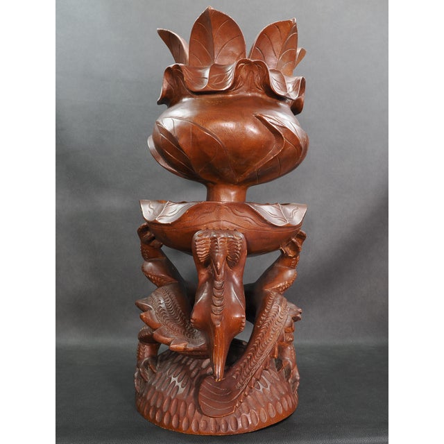 Large Vintage Hand Carved Solid Wood Dragon and Lotus Sculpture For Sale - Image 4 of 11