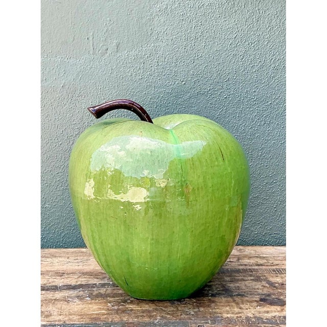 Late 20th Century Vintage Monumental Green Ceramic Apple Sculpture For Sale - Image 5 of 12