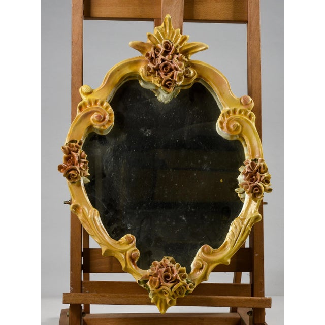 Yellow Mirror with Hand-Painted Ceramics, Italy, 1980s For Sale - Image 8 of 8