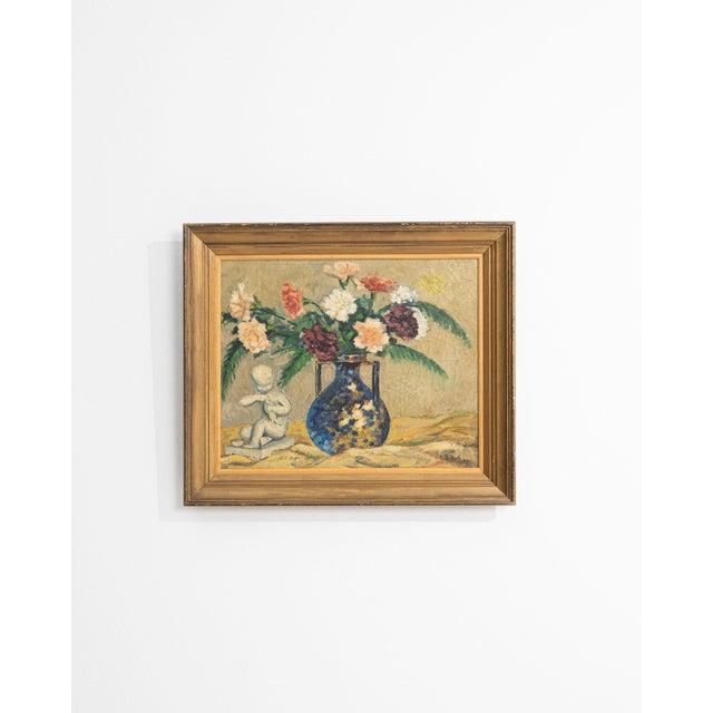 1940s France Pink Canvas Painting For Sale - Image 4 of 15